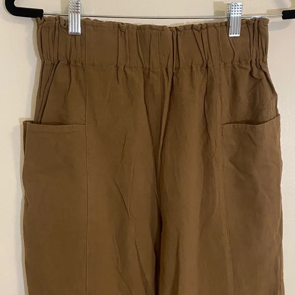 OZMA Women's Utility Heavy Laundered Linen Pant Carob Brown Cropped Size Medium - Picture 3 of 7